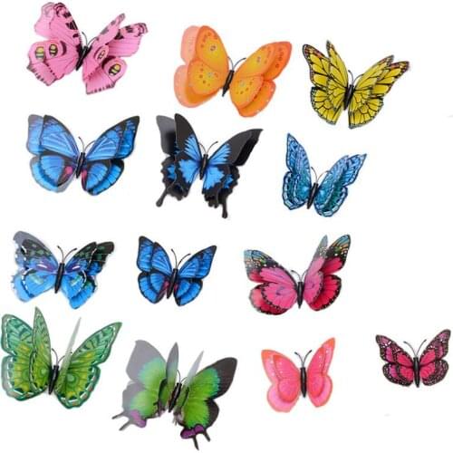 House Decoration Double Wings Magnet Butterflies Refrigerator Stickers Home Decor Removable 3D Wall Stickers Home Decor 12 PCS