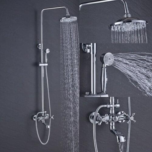 Bathroom Rainfall Shower Faucet Set Mixer Tap With Hand Sprayer Wall Mounted chrome Kan501