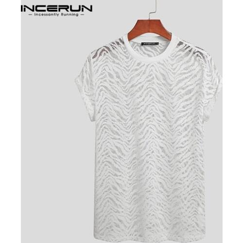 Men T Shirt Mesh See Through O Neck Short Sleeve Streetwear Casual T-shirts For Men 2021 Sexy Party Nightclub Camisetas INCERUN