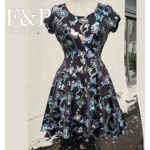 Holographic Rainbow Butterfly Skater Dress Burning Man Festival Rave Outfits Costumes Clothing Clothes Wear Cosplay