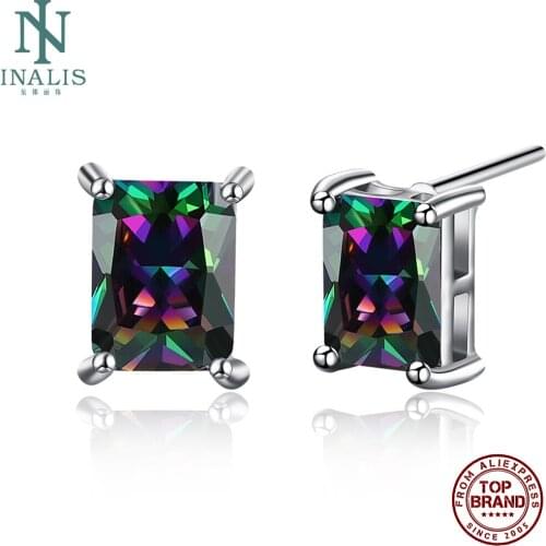 INALIS Square-Shape Stud Earrings For Women Multicolor Clear Cubic Zirconia Female Earring Wedding Fashion Jewelry Gift On Sale
