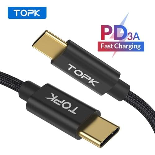 TOPK 1M 3A USB Type C USB C Cable For Samsung Galaxy S9 Type-C Cable Charger For Huawei Mate 20 PD QC3.0 Fast Charging Cable