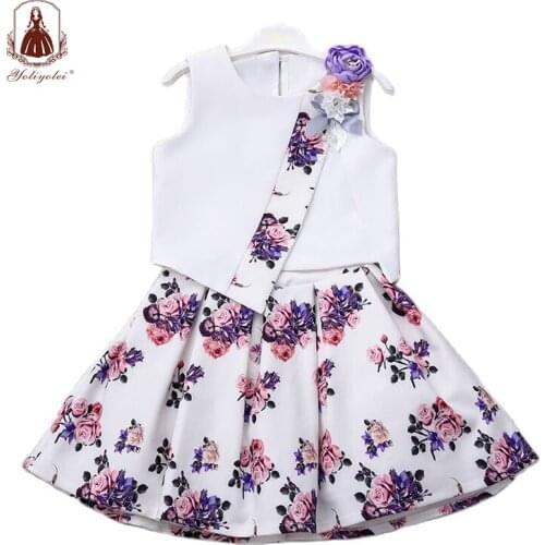 Yoliyolei 2pcs Floral Print Girls Dress Fashion Kids Clothing Sets Sleeveless Flower Summer Children Clothes Girl Outfit