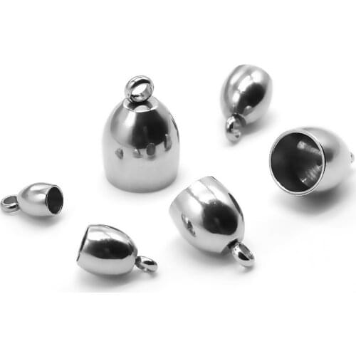 20pcs Stainless Steel End Caps Fit 3/4/5/6/7/8mm Leather Rope for DIY Jewelry Making Round Cord Fastener End Crimping Findings