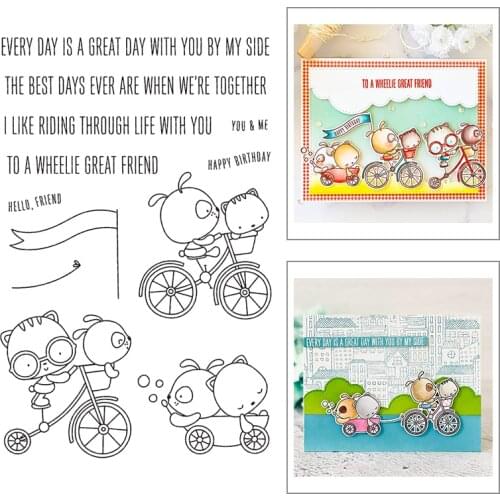 2021 New Animal Bunny Cat Bicycle Banners Clear Stamps Metal Cutting Dies For DIY Craft Making Word Greeting Card Scrapbooking