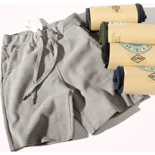 2021 Summer New Heavyweight Knitted Shorts Mens Elastic Waist Drawstring Pure Cotton Washed Old Vintage Sports Casual Shorts