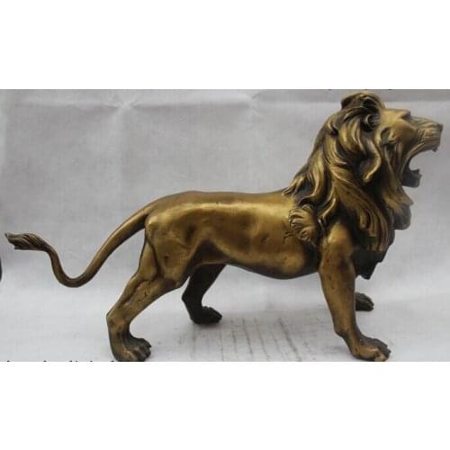 Wholesale factory 12"China Folk Pure Bronze Lucky excellent beautiful Lifelike Lion Statue
