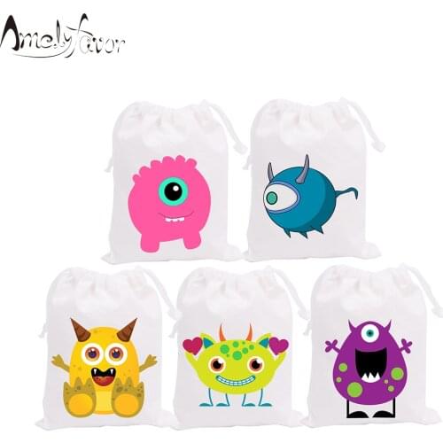 Monster Party Favor Bags Candy Bags Cute Monsters Theme Birthday Gift Bags Baby Shower Kids Birthday Party Supplies 5PCS