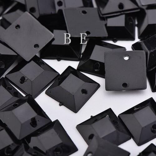 Sew On 2 Holes 1000pcs/lot Black 10X10mm Square Acrylic Flat Back Rhinestones Gems For Clothes Shoe Craft Accessary
