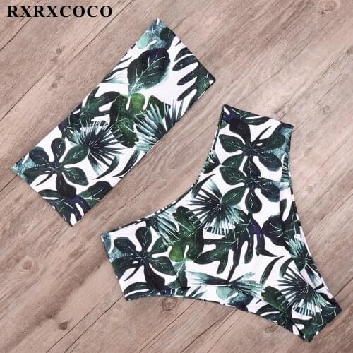 RXRXCOCO Bikini Bandeau Swimwear Women High Waist Bikinis Bathing Suit Print Beachwear Swimsuit Mujer Womens Swimming suit