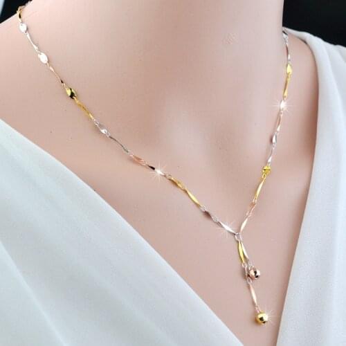 S925 sterling silver Korean version, three color silver necklace 18K color gold necklace