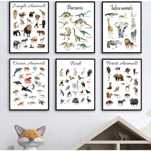 Safari Dinosaur Lion Elephant Bird Shark Marine Life Wall Art Canvas Painting Posters And Prints Wall Pictures Kids Room Decor