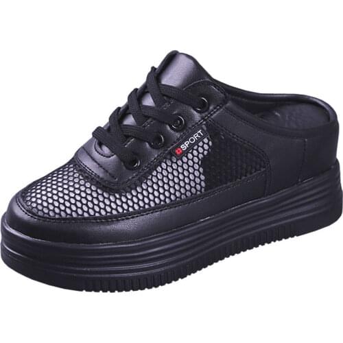 Mesh Fashion Women Sandals Shoes Hollow Out Breathable Female Sandals One-step Half-slippers Increase 6cm Student Net Shoes