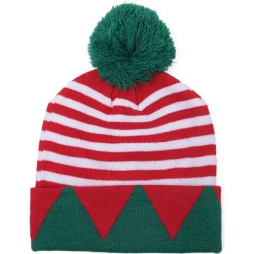 MYZOPER Christmas Knit Stripe Pompom Hat Splice Keep Warm Fashion Elasticity Casual Geometric Boy Girl Beanie Winter Hat