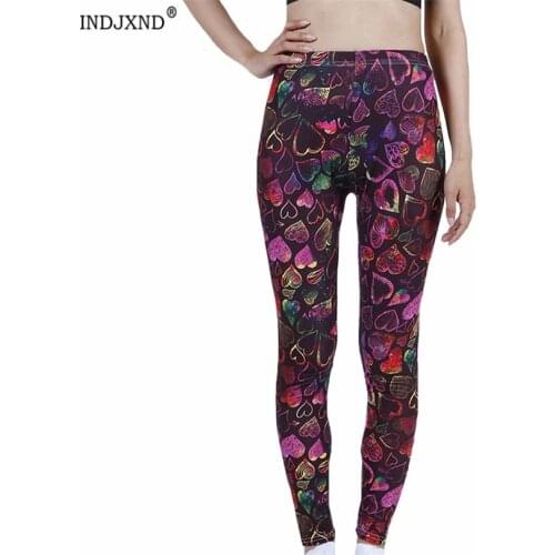 INDJXND Yoga Pants Women Leggings Sport Gym Jogging Tights Female Fitness Color Thousand Love Elastic Waist Stitching Clothing