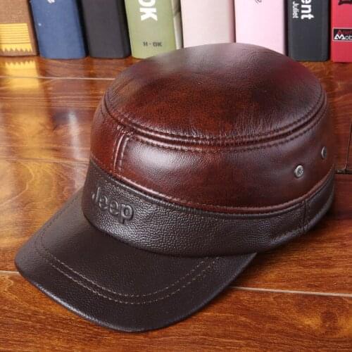 2017 Spring Man Genuine Leather Baseball Caps Male Casual Cowhide Hat Earmuffs Warm Adjustable Hats 3 Colors B-7252
