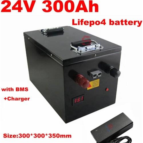 Waterproof 24V 300AH Lifepo4 Lithium Battery BMS 8S 25.6V for Inverter Solar Systems UPS Motor Bike Golf Cart + 20A Charger