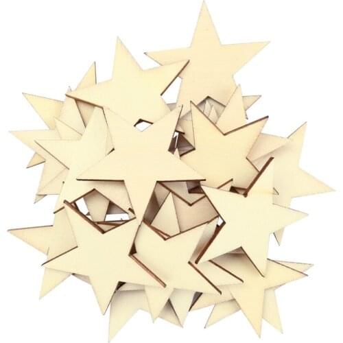 10-100mm Unfinished Wooden Star Blank Natural Wood Slices Wooden Cutout Tiles for DIY Crafts Home Decoration Painting Staining