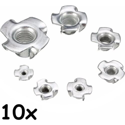 10pcs Zinc Plated Four Claws Nut Speaker Nut T-nut Blind Pronged Tee Nut Furniture Hardware M3 M4 M5 M6 M8 M10 M12