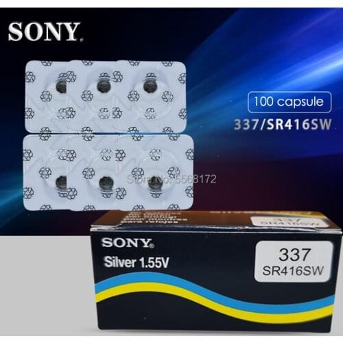 100pcs Sony 337 SR416SW button cell batteries Single grain 1.55V coin Silver Oxide battery 623 D337 V337 SP337 watch battery
