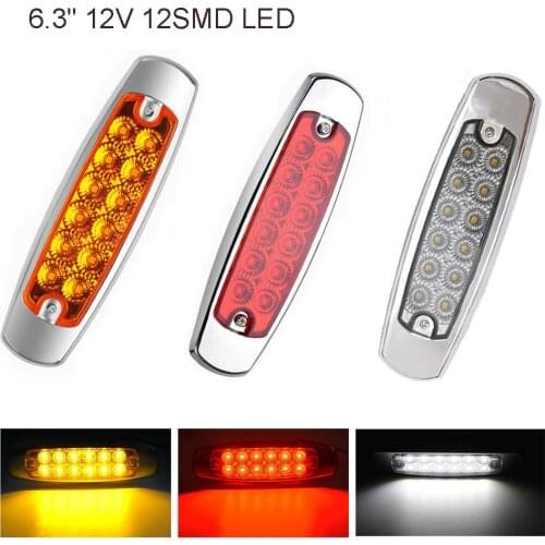 12V Red/White/Yellow 6.3" 12SMD LED Side Marker Clearance Strobe Light Trailer Tail Driving Lights, Sealed 6-1/5" Rectangular