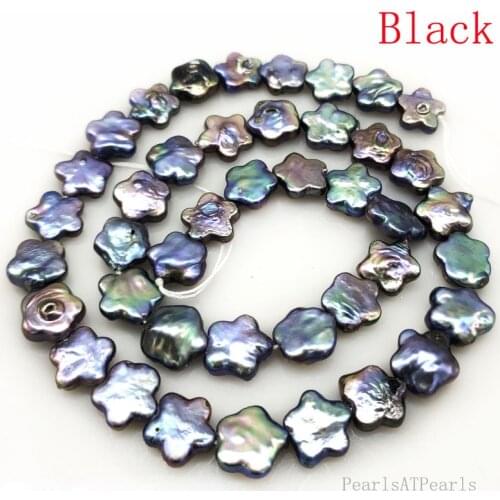 16 inches 10-11 mm Center-Drilled Black Natural Five Star Shaped Coin Pearl Loose Strand