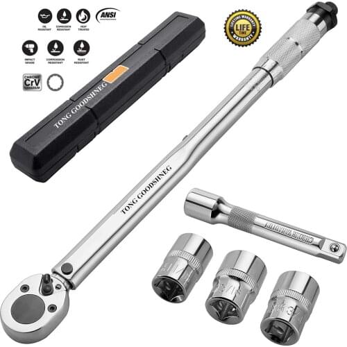 20-150 ft-lb Torque Wrench 1/2 Drive Click with Sockets and Extension I Reversible 1/2" Inch Drive Ratchet Set Torque Wrenches