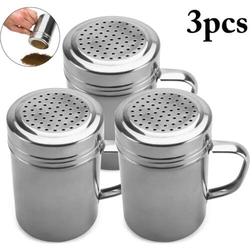 3pcs Kitchen Gadgets Spice Bottle Seasoning Box Kitchen Spice Storage Bottle Jars Transparent Stainless steel Salt Pepper Cumin