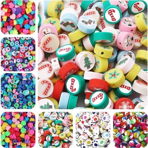 30Pcs Christmas/Ocean/Animal Printing Beads Polymer Clay Beads Mixed Color Polymer Clay Spacer Beads For Jewelry Making DIY