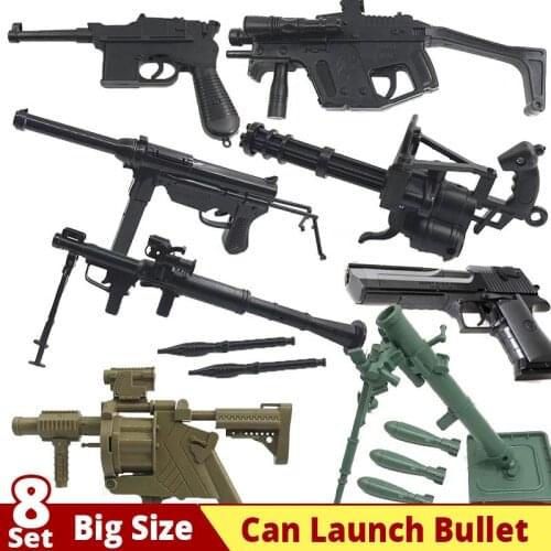 8Set Can Launch Bullet Gun Model Cannon Rocket Assembling Toys Gatlin Building Construction Mortar Military Decoration Gift