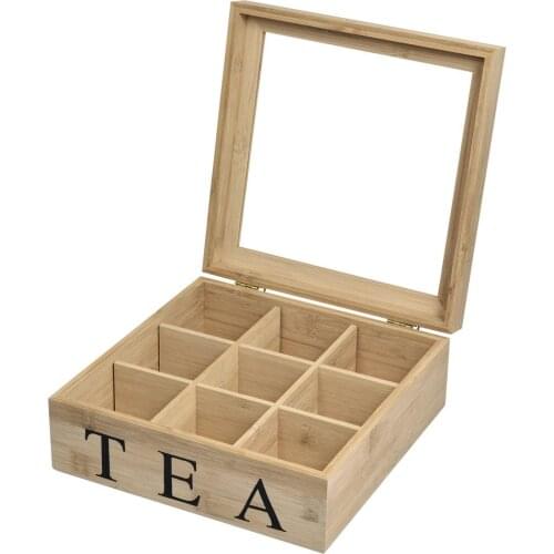 9 Compartments Wooden Tea Box Coffee Tea Bag Storage Holder Organizer for Kitchen Cabinets Home Tea Jewelry Holders