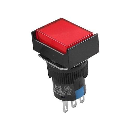 AC 3A/250V DC 5A/30V Red Rectangle Momentary Push Button Switch 1 NO 1 NC
