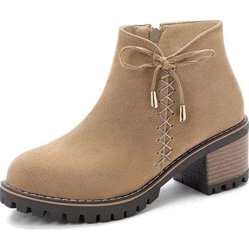 Big Size 9 10 11 12 boots women shoes ankle boots for women ladies boots shoes woman winter Plain bow round head