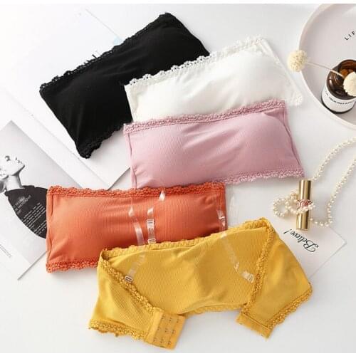 Women Bra Lace Wrapped Chest Anti-glare Beauty Back Tube Top Gathered Three-breasted No Steel Ring Strapless Female Underwear