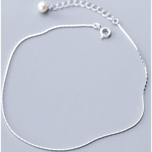 MloveAcc 100% 925 Sterling Silver Snake Chain Pearls Anklets for Women Fashion Silver 925 Jewelry Wholesale