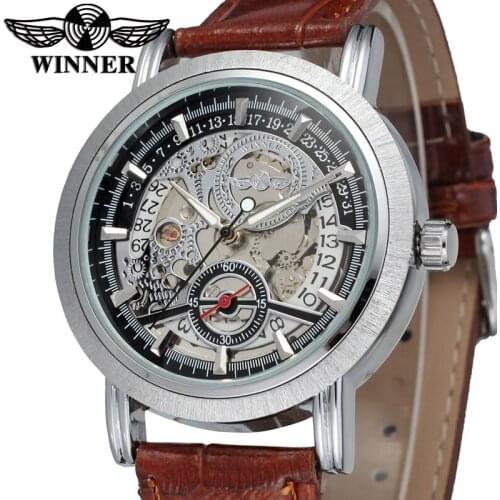 WINNER Automatic Mechanical Men Watch Fashion Men Leather Watch Casual Business watch Male Clock Relogio Masculino