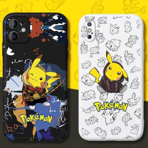 Pokemon Pikachu Couple Cartoon Anti-fall Mobile Phone Case for Iphone 7 8Plus Xr 11 12 Promax Fashion Ultra-thin All-inclusive