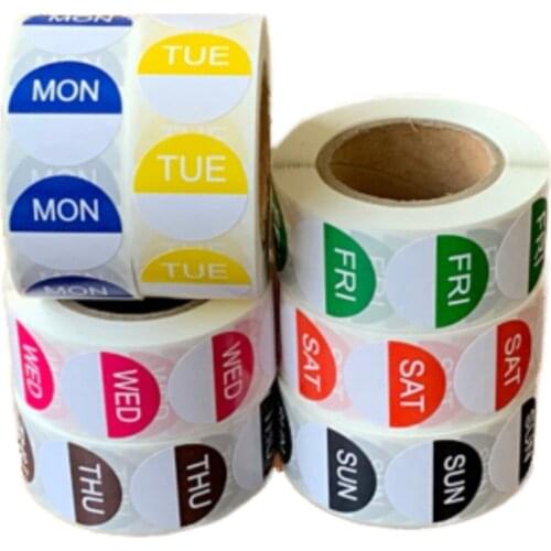 The date of the 500PCS removable food safety label is Monday to Sunday. It is used to sell customized self-adhesive food label s