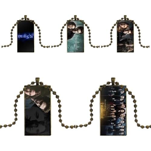 For Women Christmas Gift Glass Pendant Necklace Handmade Half Pendant Rectangle Necklace Twilight