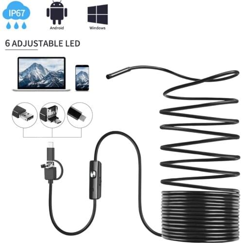 5.5mm /7mm 3 in 1 Endoscope USB Flexible Car Pipe Inspection Borescope Camera with 6 LED lights Support Type-C Android Phone PC