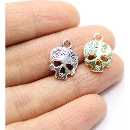Eruifa 20pcs 12mm Skull Gold/Silver Plated Zinc Alloy Charms Pendant Jewelry DIY Necklace 2 Colors