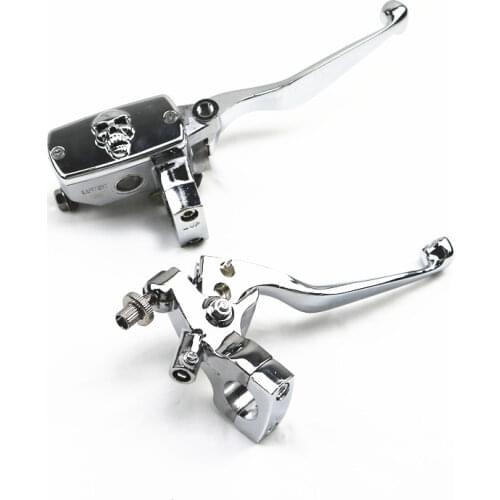 Chrome 1" Motorcycle Handlebar Skull Reservoir Brake Clutch Lever Custom
