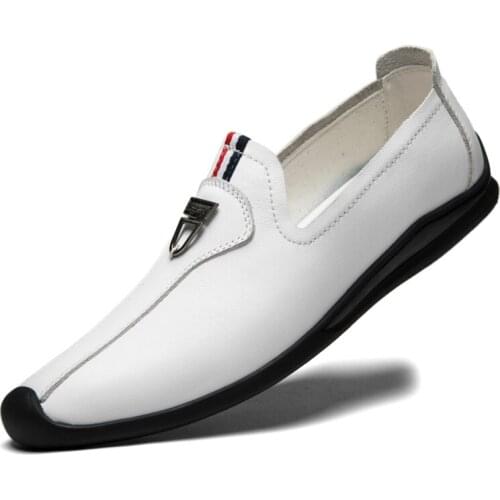 Genuine Leather Lofers for Men Optional Punch or Non-punch Upper Casual Male Shoes Upper Have Metal Decoration Driver Shoes Men