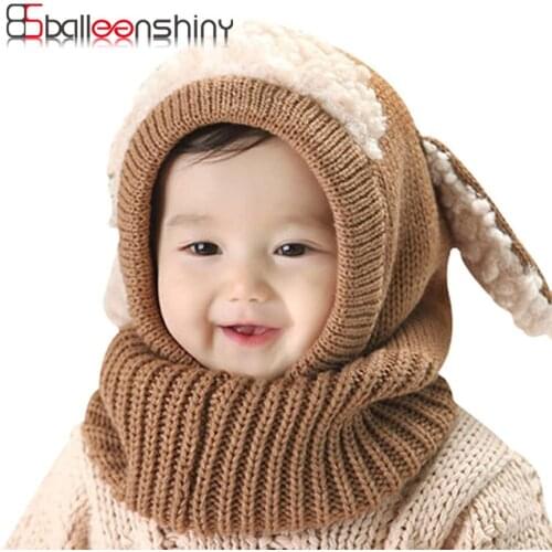 Balleenshiny Baby Girls Boys Winter Hat Scarf Set Cutest Earflap Hood Warm Knit Hat Scarves with Ears Snow Neck Warmer Skull Cap