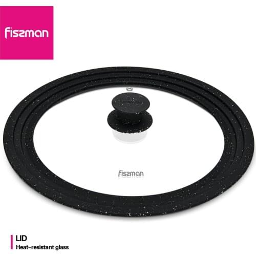 Fissman Triplex Glass Lid with MARBLE Coating Silicone Rim Round Wok Lid