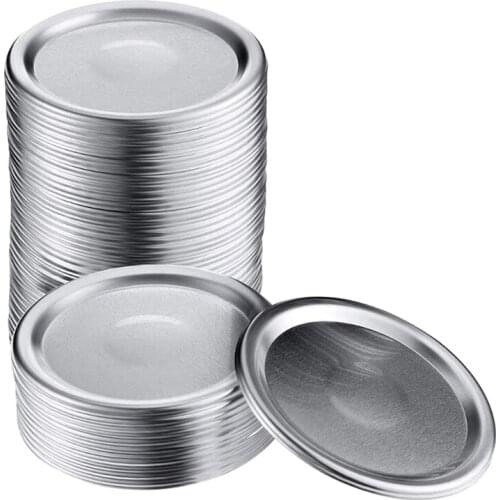 50 Pcs Wide Mouth 86 MM Mason Jar Canning Lids, Reusable Leak Proof Split-Type Silver Lids with Silicone Seals Rings
