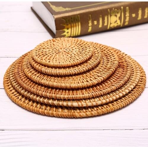 Kitchen Tool Round Rattan Weave Cup Mat Drink Tea Coasters Tableware Placemat