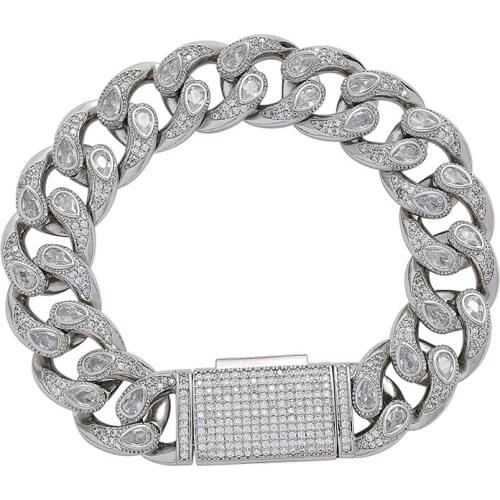 Lager Bracelet 16mm width Bling Bling Cuban Chain Brass Hip hop Iced Out Zircon Bracelet Mens Jewelry CZ Cuban Bracelet BB007