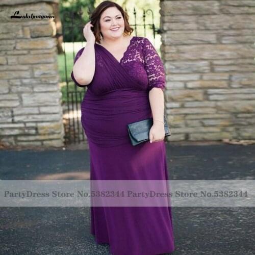 Lakshmigown Plus Size Women Wedding Guest Dress 2020 Vestidos Elegant Purple Mermaid Mother of the Bridal Dress with Sleeves