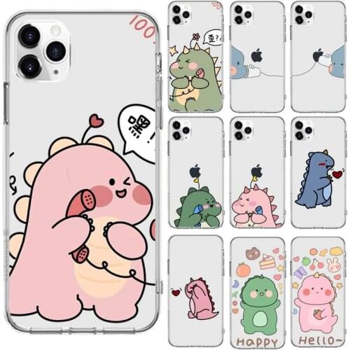 Cute Cartoon Animal Dinosaur Couple Phone Case Transparent for iPhone 6 7 8 11 12 s mini pro X XS XR MAX Plus cover funda shell